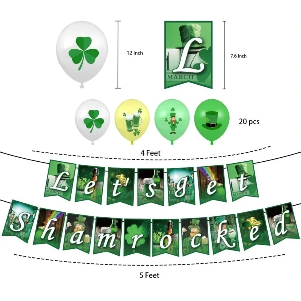 St Patricks Day Decorations Kit Includes Banner, Cake Topper and 20PCS Balloons